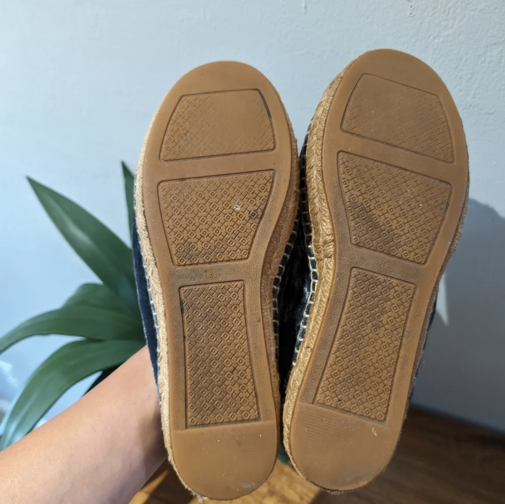 Tory Burch Women's Size 8 Velvet Platform‎ Espadrille Black Rare Harbor Slip On